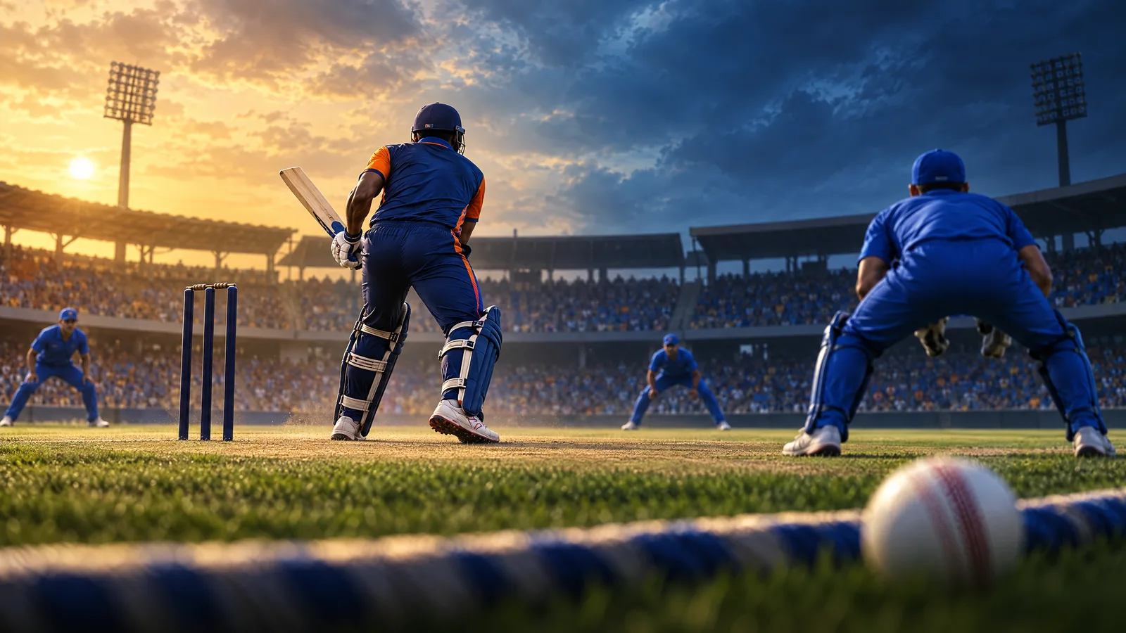 Illustrative cricket scene at an anonymous ground; not a photograph of Nikhil Chaudhary or the India A match