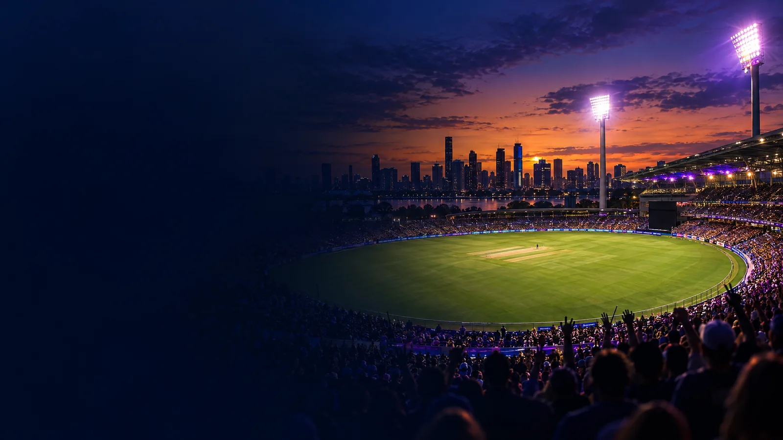 Illustrative night cricket ground under stadium lights