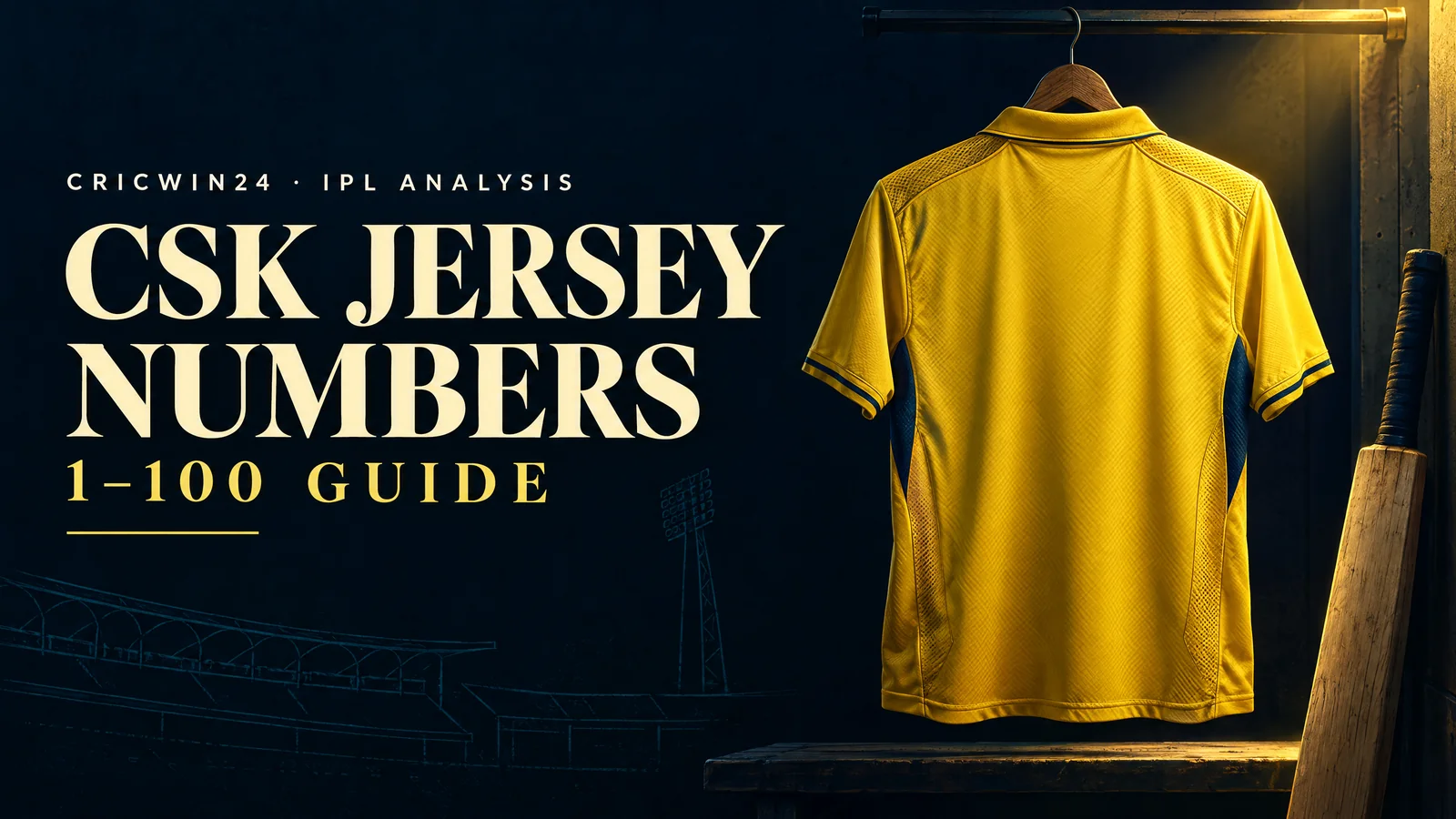 Original CSK jersey-number guide illustration showing a conceptual unbranded yellow shirt, not an actual player kit.