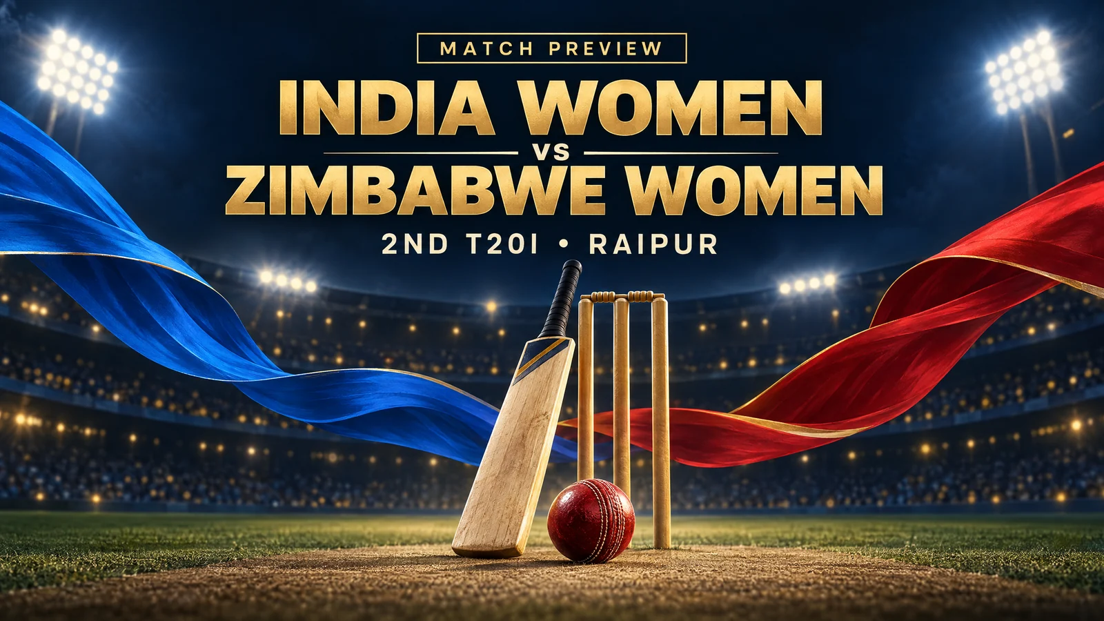 Conceptual editorial cover for India Women versus Zimbabwe Women second T20I in Raipur; not a match photograph.