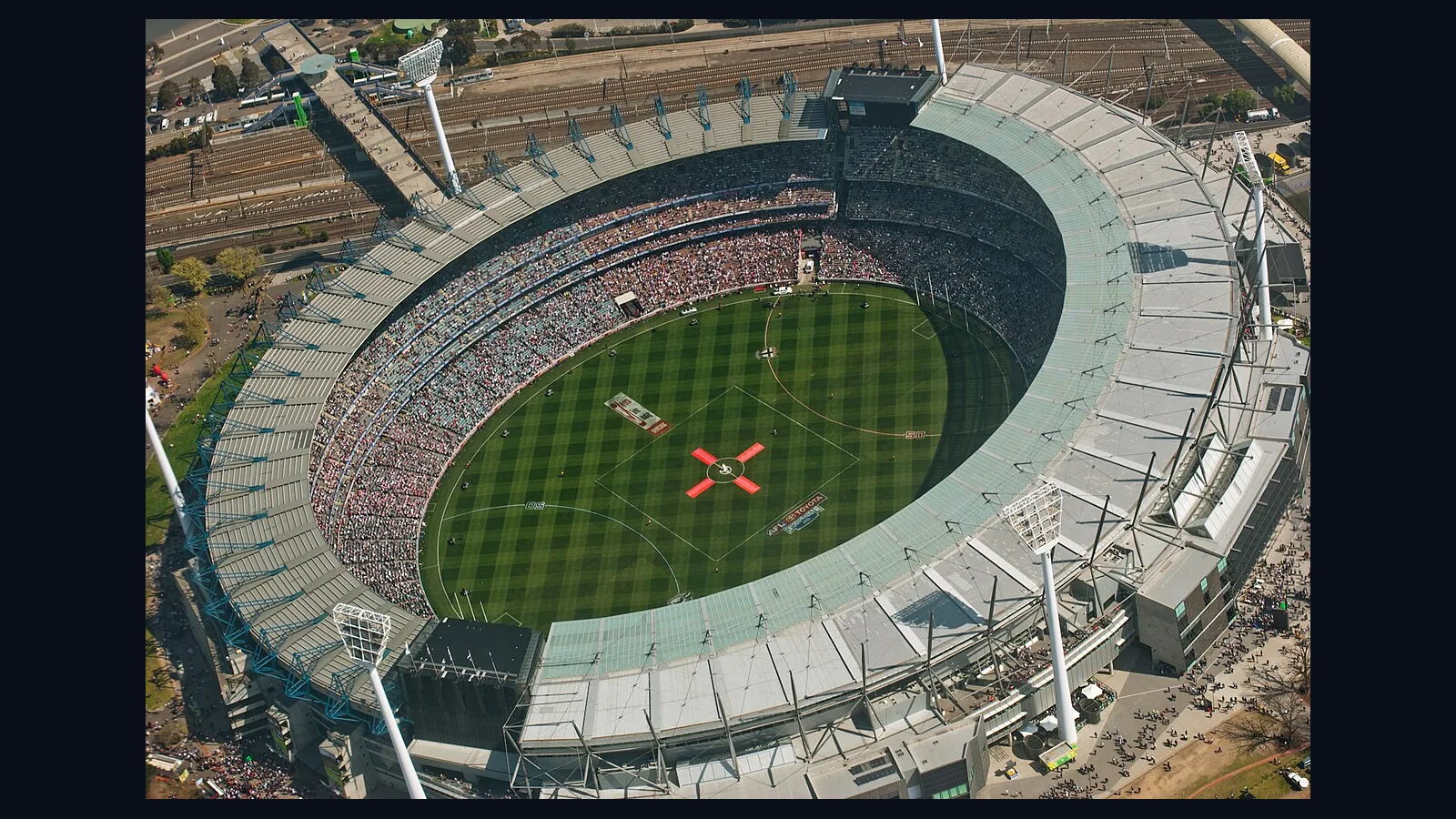 Archival aerial photograph of the Melbourne Cricket Ground during the 2010 AFL Grand Final, illustrating the stadium bowl rather than a cricket match.