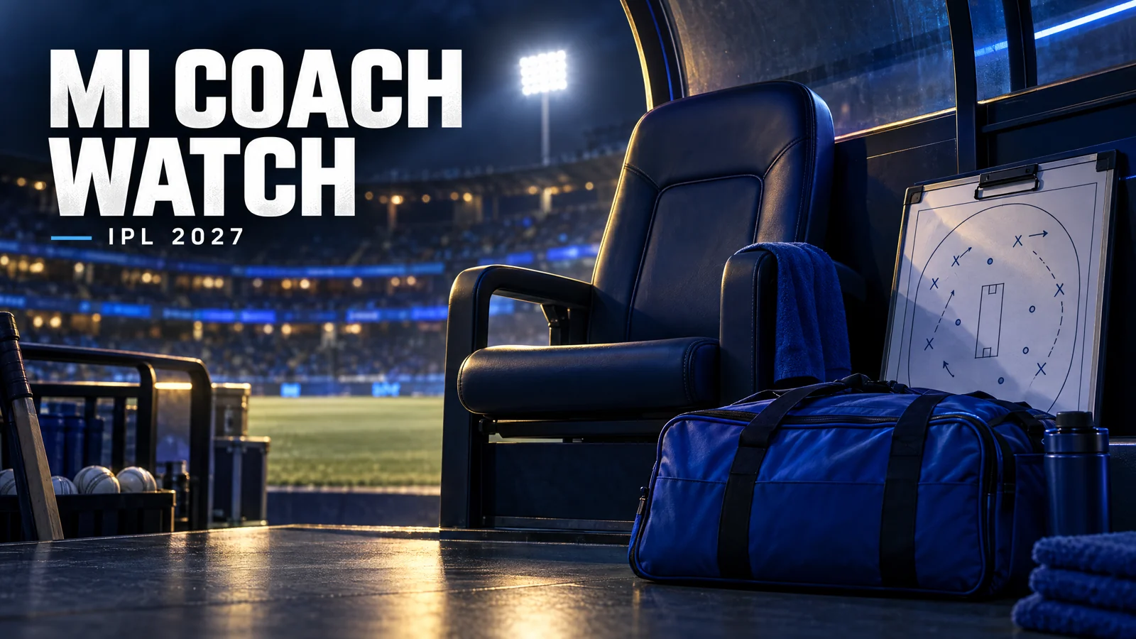 Original conceptual illustration of an empty coaching seat and unbranded blue kit; not a photograph or confirmed successor appointment