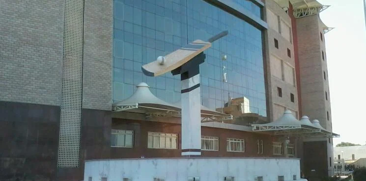 Exterior of the JSCA International Stadium Complex in Ranchi, photographed in January 2013