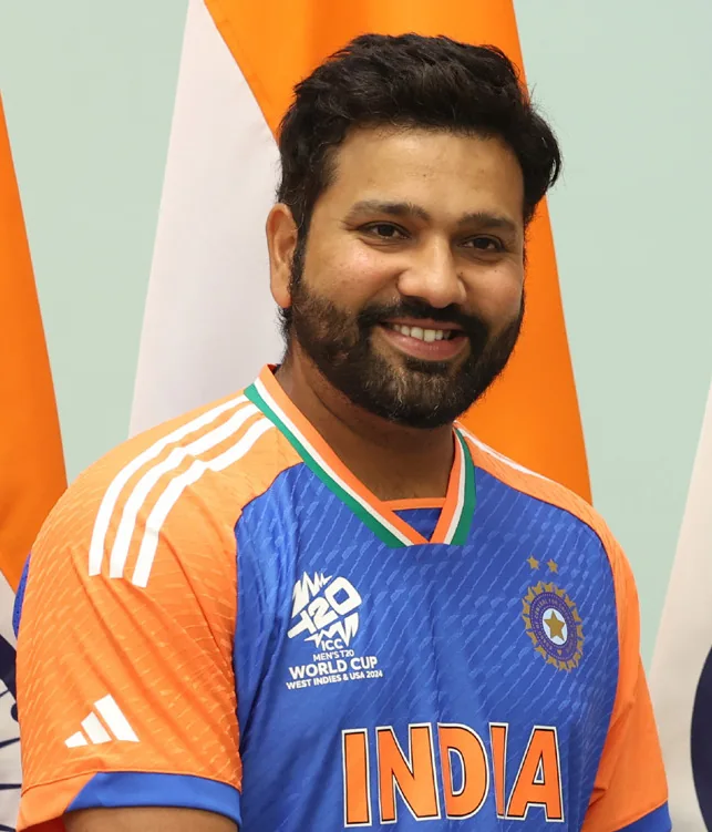 Archive portrait of India cricketer Rohit Sharma in a blue jersey in 2024
